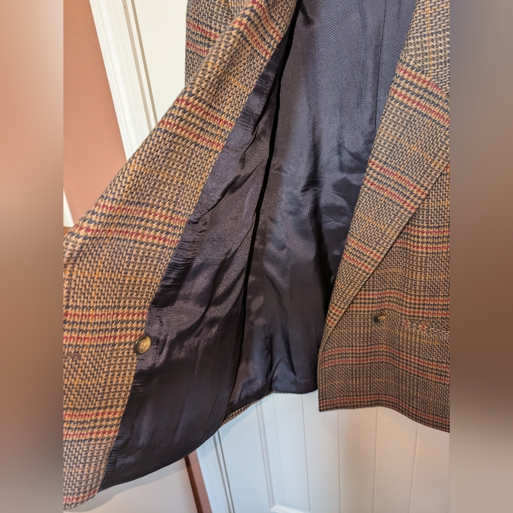 Vintage Evan Picone 2 Piece Plaid Wool Suit Set Skirt/Blazer W10 Red/Browns - Picture 4 of 16
